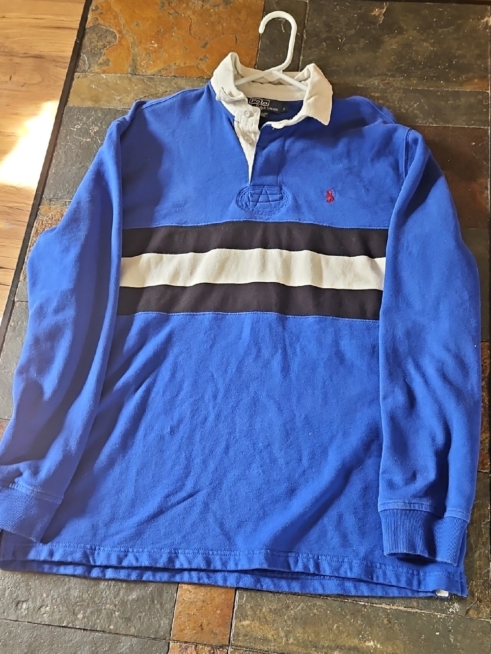 Ralph Lauren Blue and White Rugby Polo